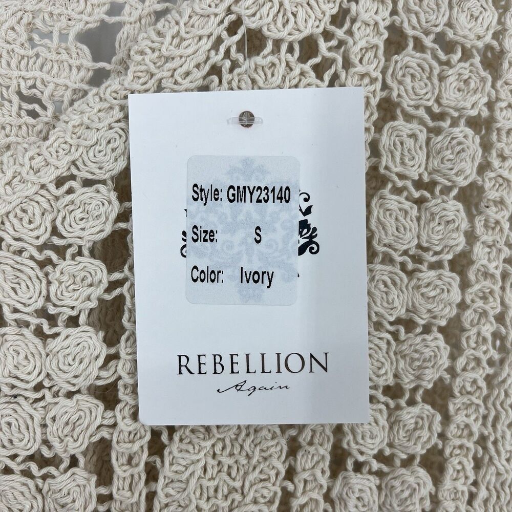 Rebellion Vest Size Small Ivory Crochet Fringe Boho Hippie Festival Cottagecore - Picture 5 of 9